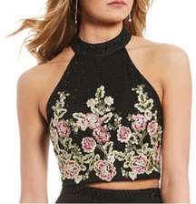 JODI KRISTOPHER Womens Vintage Y2K Floral Embroidered Formal Crop Top Size 17