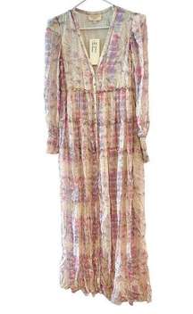 NEW Rococo Sand Etre Metallic Maxi Dress Pink Multi