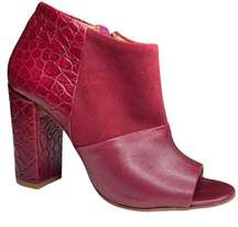 ❉ Los Gatos Heeled Leather + Suede Peep Toe Ankle Bootie ❉ Wine 5M