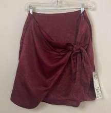 NWT Glam Midnight Skirt in Wine Red Wrap-Like Front Mini Skirt