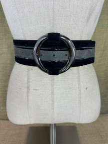 WHBM Wide Black And Gray Leather Suede Belt S 27-31 Inches 