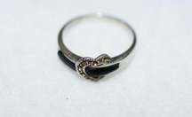 Rare Vintage .925 Silver stamped 70's Thin Black Onyx Inlay Heart Ring Size 8