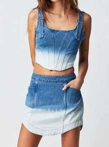 REVOLVE Amanda Uprichard Raisa Denim Corset Top Cropped Womens sz Med Crop Top