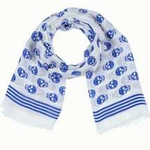 skull print wraparound-style scarf blue and white