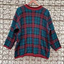 Vintage 90s Stefano green and red plaid oversize sweater