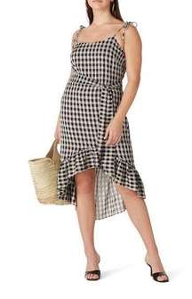 Dress the Population Freya Checkered Wrap Midi Dress Sz L Ruffle High Low NWT