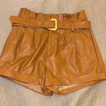 Brown Leather Shorts With Belt