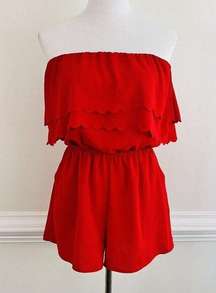 🟢 Sale! 2/$12 Alythea Red Ruffled Lightweight Flowy Chiffon Strapless Romper XS