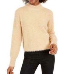 Sun and Moon Womens Pullover Sweater Funnel Neck Fuzzy Long Sleeve Knit Beige XS