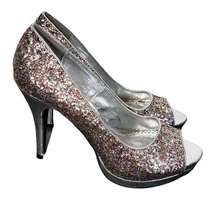 Rampage Gracee Glitter Heels Womens 8M Open Toe Pumps Sparkle