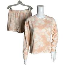 Grayson Threads Lounge Set Orange White Tie Dye Heart Print Long Sleeve Shorts