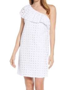 White Eyelet Cotton One Shoulder Dress L