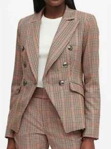 Banana Republic Houndstooth Double Breasted Cadet Plaid Blazer Brown Women US 0