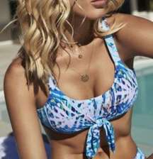 PilyQ Palmas Blue Tropical Knot Bikini Top