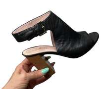 742- KATE SPADE Mallorca Women's Block Heels Black Leather Upper Open Toe