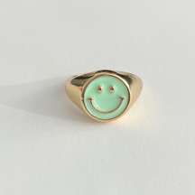 Avocado Green Smiley Face Signet Ring