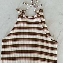 Willow & Clay Sleeveless high neck halter top striped