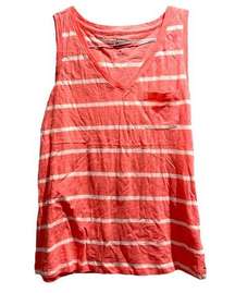 G H BASS & CO Cotton Stripe Coral & White Boat Tank Top Sz Small