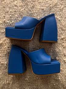 Bright Blue PU Square Toe Extreme Platform Heel Mules