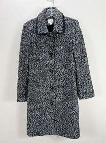 Milly Black White Tweed Wool Long Black Button Coat Size 8