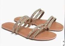 JCrew Women’s SEASIDE Strappy Slide Sandals Leopard calf hair Suede size 9 NWOT