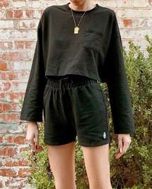 Free People Sunny Set cropped sweatshirt + shorts in black