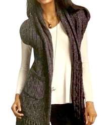 Cabi Long Sweater Cardigan Roll Neck Fringe Hem Dark Grey Women’s Size Medium