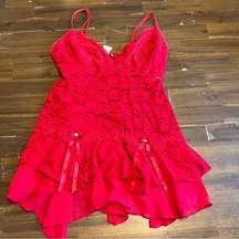 In Bloom Sexy Lingerie Dress Gown Red Lace Skirt Ruffle Medium Floral