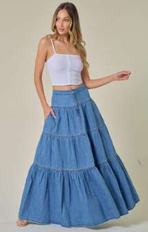 Women’s Boho Denim Maxi Tiered Skirt