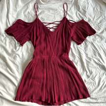 Maroon Flowy Off Shoulder Romper