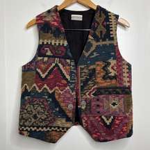 VTG Coldwater Creek Southwest Aztec Style Vest Open Front Tapestry Boho Medium