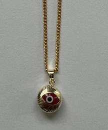 14k Real Yellow Gold Evil Eye Fluted Charm Pendant 