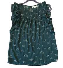 Loft green floral ruffled sleeveless blouse size small