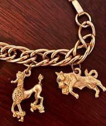 Vintage HOB Co Cat Mouse Animal Charm Bracelet Gold Tone Jewelry House Borvani