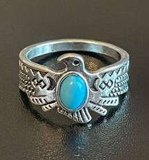 Turquoise stone eagle silver plated ring size 7