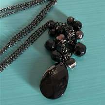 Women’s Black Onyx and Gunmetal Colored Faceted Bead Centerpiece 32” Necklace