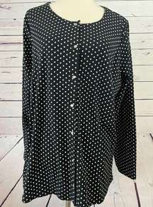 NWOT Quacker Factory Cardigan Sweater XL Extra large Black Polka Dots Rhinestone