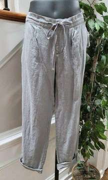 Cynthia Rowley Women's Solid Khaki Linen Mid Rise Straight Legs Pajama Pants 2