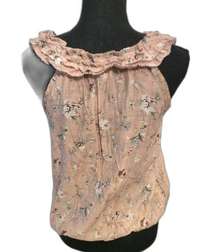 Mine pink floral print tank floral edge on neckline Size Medium M