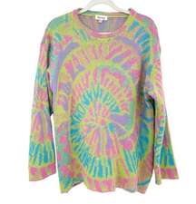 8 Birdies Womens Wool Blend Tie Dye Colorful Crewneck Pullover Sweater Size S/M