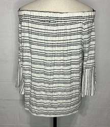 Cha Cha Vente Short Sleeve Knit Off-Shoulder Black/White Striped Top Size L