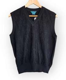 Vintage Astra Black Wool Tapestry Pattern V Neck Sweater Vest M