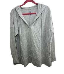 Lou & Grey Top Women's Medium Gray V Neck Pullover Hoodie Athleisure NWT