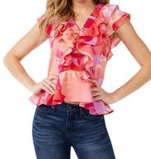 Sofia Jeans by Sofia Vergara Women's Smocked Ruffle Short Sleeve Top