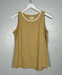 Pact Women M Mustard Yellow White Stripe Tank Sleeveless Top Organic Cotton