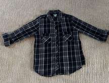 C&C California Black and Grey Plaid Button Down Shirt with Roll up Sleeves