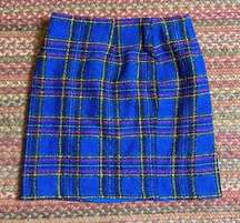 VINTAGE BLUE TWEED PLAID PENCIL SKIRT