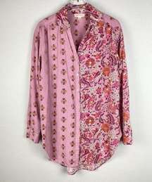 Knox Rose Blouse S Floral Print Boho Linen Blend Button Up‎ Tunic Recent Style