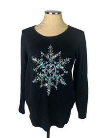 Small Quacker Factory Women's Black Winter Snowflake Sweater Beaded