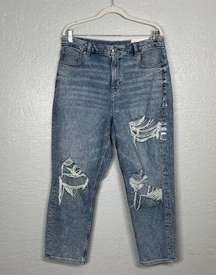 American Eagle Women 16 Short Medium Wash Curvy Mom Jeans Distressed High Rise
